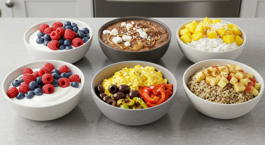 All 10 breakfast bowls arranged in a grid format for Pinterest