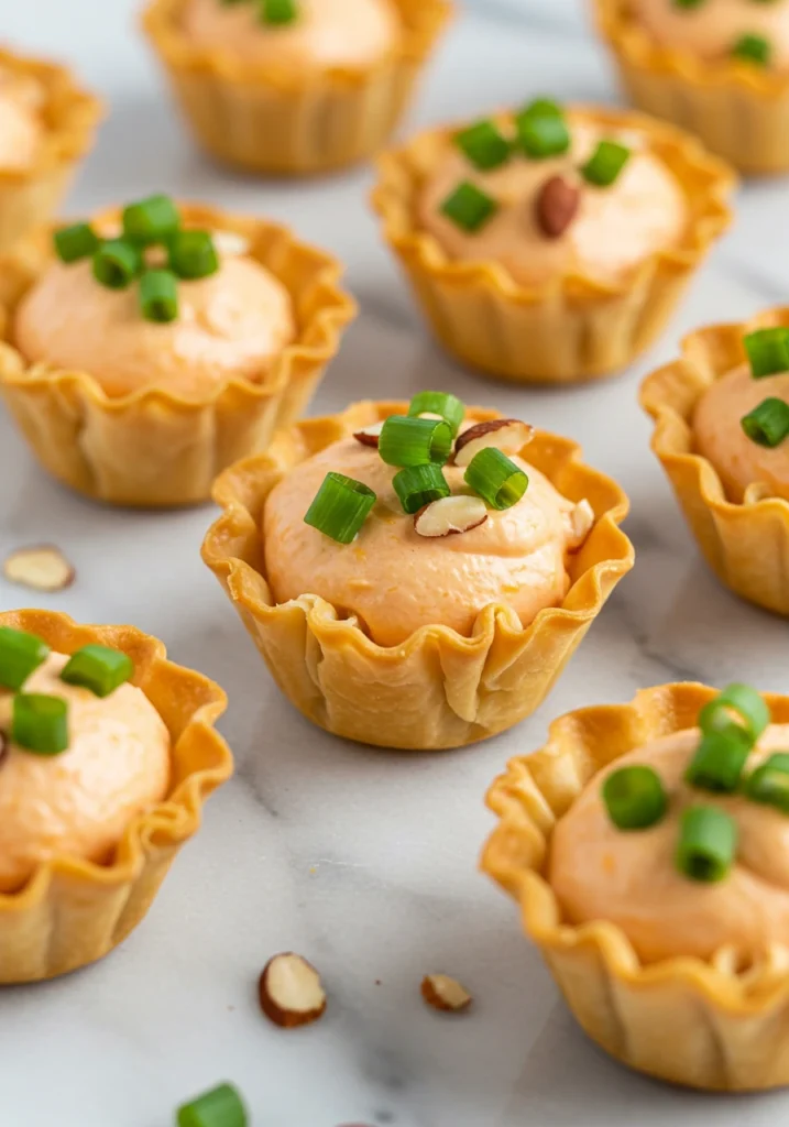 Close-up of Honey Sriracha Cream Cheese Bites topped with chives on a white platter